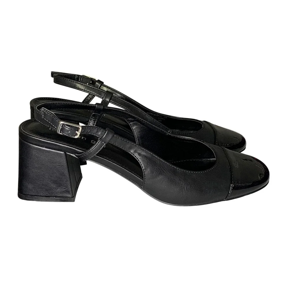 Madden Girl Kllty Black Block Heel Slingback Pumps Cap Toe Women's Size‎ 9M